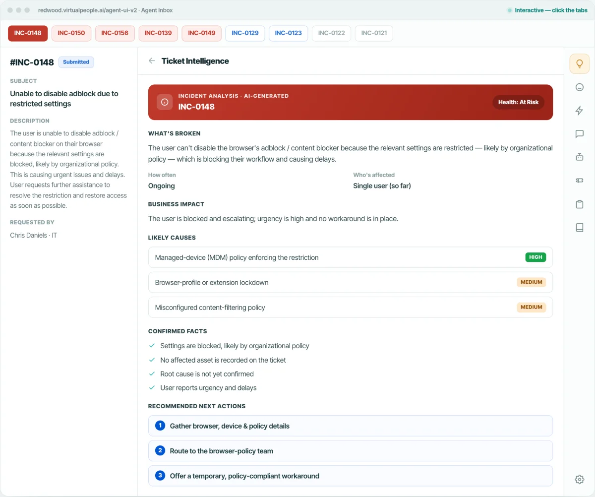 Assist, the Agent Assist workspace with AI ticket intelligence and next actions